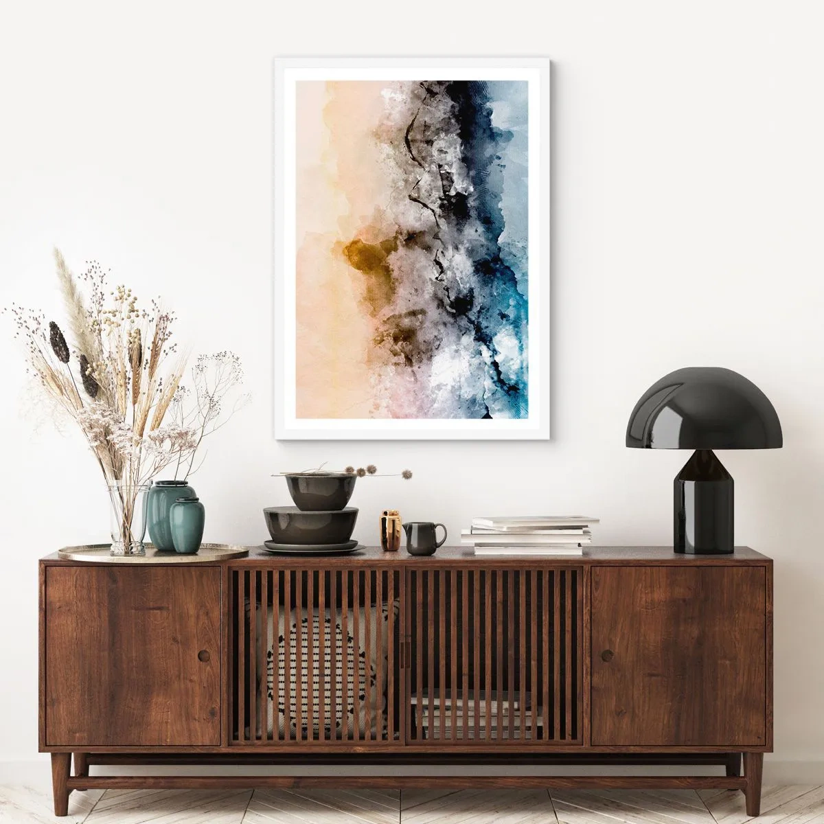 Plakát v bílém rámu - Ponořené do mračna mlhy - 50x70 cm