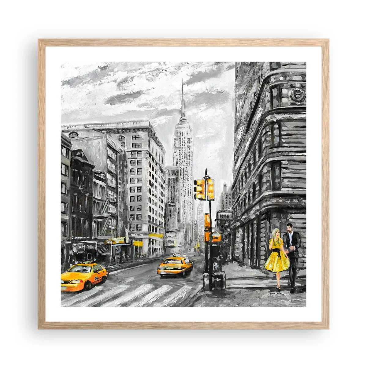 Plakát v rámu světlý dub - Newyorský příběh - 60x60 cm