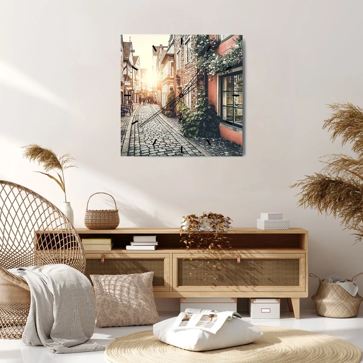 Nástěnné hodiny - Růžová ulička v růžové září - 30x30 cm