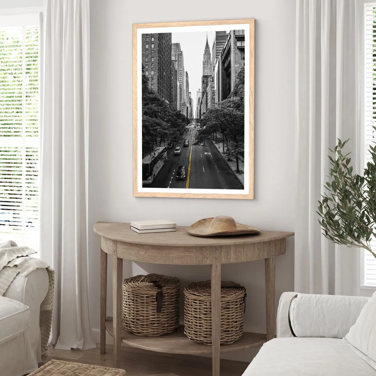 Plakát v rámu světlý dub - Newyorské ráno - 70x100 cm