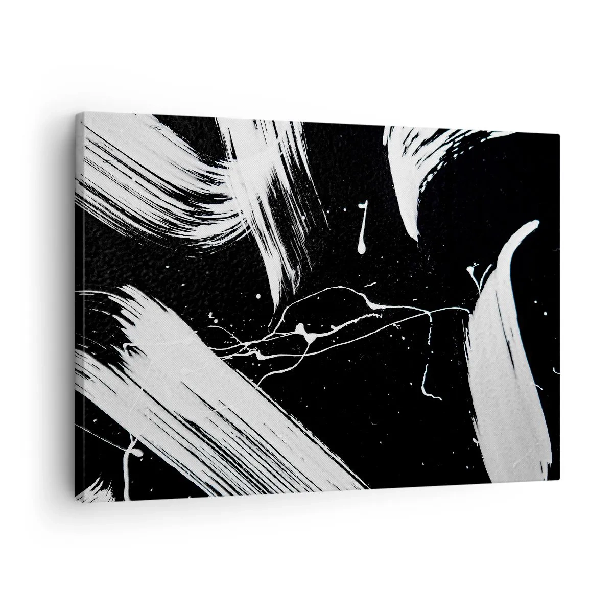 Obraz na plátně - Abstraktní bílé tahy na černém pozadí - 70x50cm - Prolomit temnotu - Moderní nástěnná dekorace do obývacího pokoje a ložnice ARTTOR
