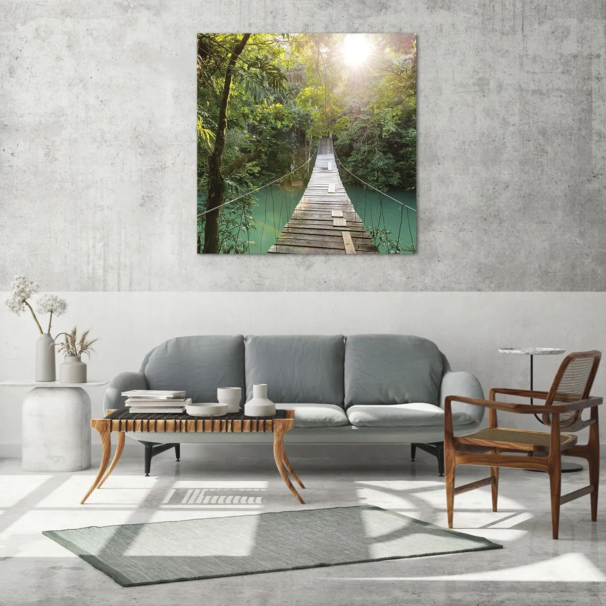 Obraz na skle - Nad azurovou vodou do azurového lesa - 70x70 cm