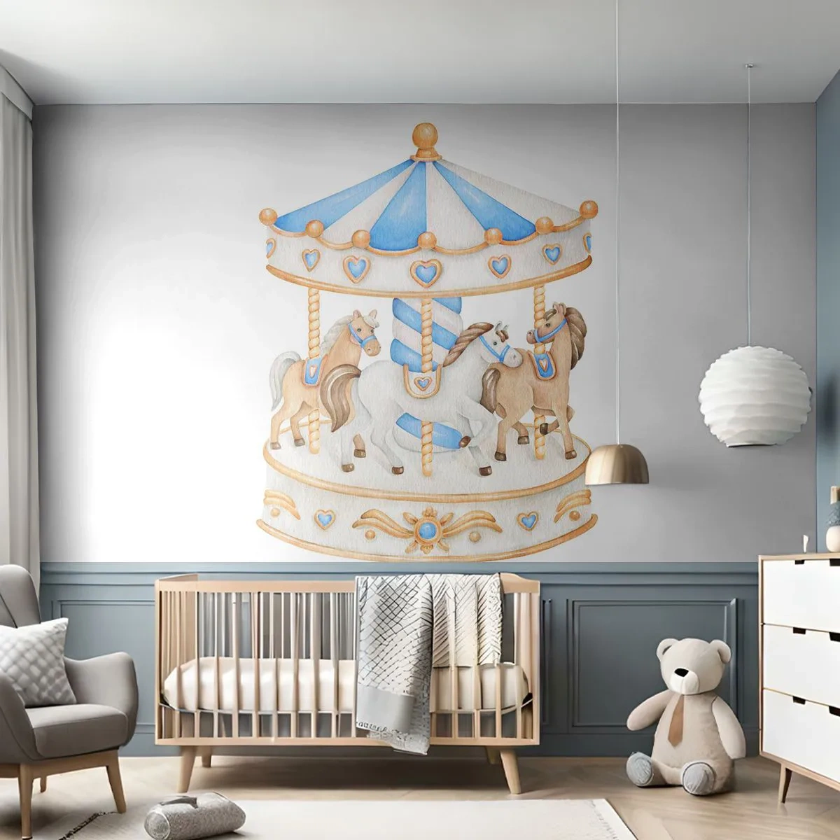 Fototapeta Premium Canvas - Sladké dětství - Koně, Kolotoč, Dětské - 200x140 cm