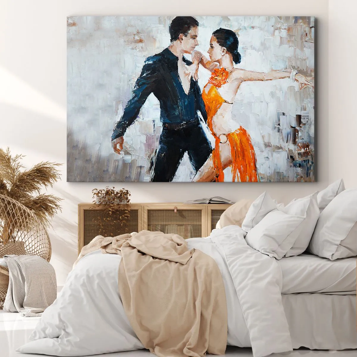 Obraz na plátně - Dynamický pár tančící v latinskoamerickém stylu. - 70x50cm - Dirty dancing - Moderní nástěnná dekorace do obývacího pokoje a ložnice ARTTOR