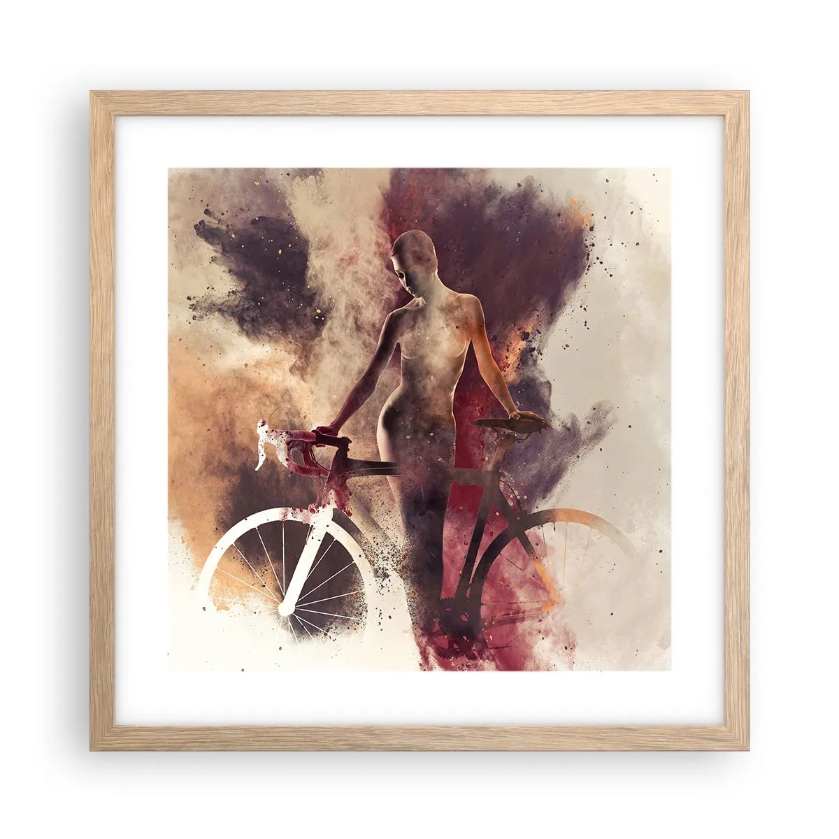 Plakát v rámu světlý dub - Cyklistická duše v mramorových tvarech - 40x40 cm