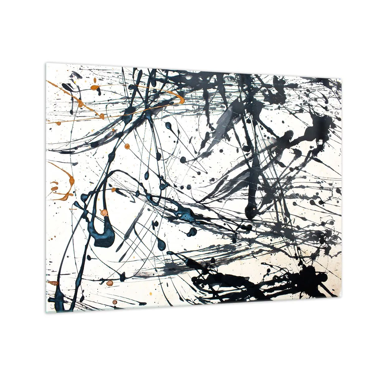 Obraz na skle - Dynamické cákance barvy na bílém pozadí - 70x50cm - Expresionistická abstrakce - Moderní nástěnná dekorace do obývacího pokoje a ložnice ARTTOR