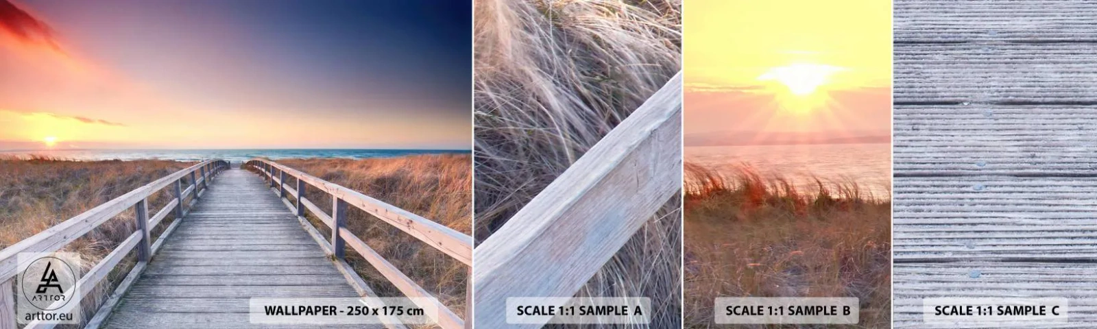 Vzor Fototapety Samolepicí Deluxe Sticker - Baltská večerní polární záře - Krajina, Moře, Duna - 100x30 cm