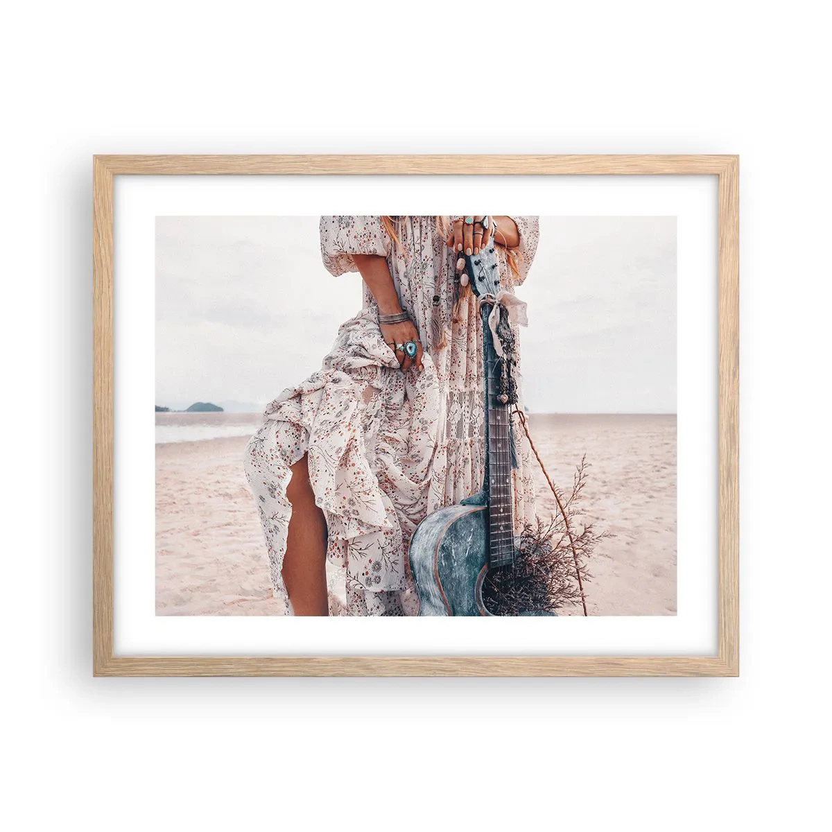 Plakát v rámu světlý dub - Květinové děti na cestě - 50x40 cm