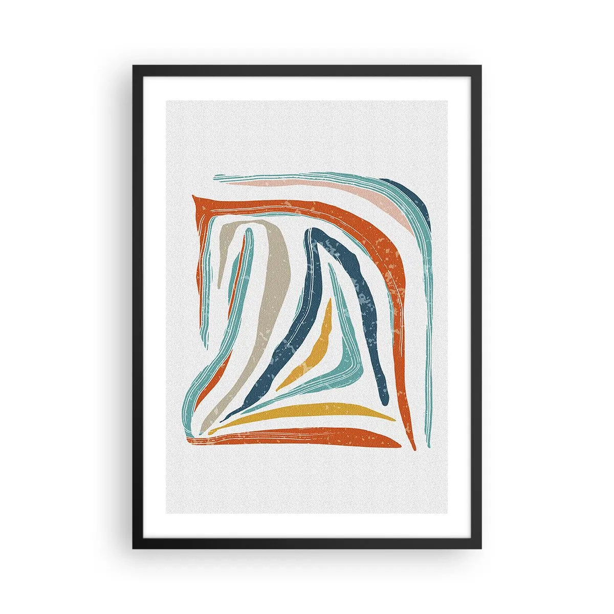 Plakát v černém rámu - Barevná abstrakce s organickými liniemi - 50x70cm - Přátelsky usměvavá abstrakce - Moderní nástěnná dekorace do obývacího pokoje a ložnice ARTTOR