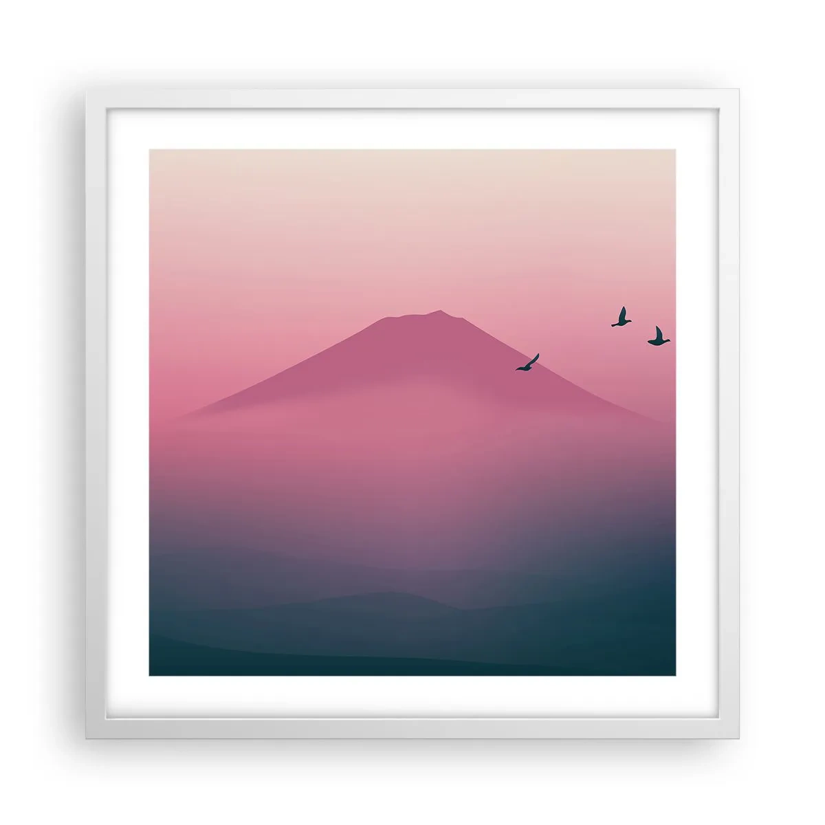 Plakát v bílém rámu - Poutníci nad oblaky - 50x50 cm