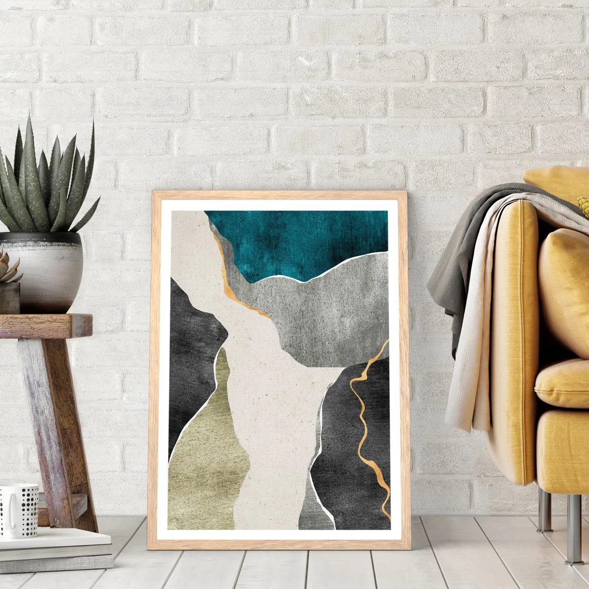 Plakát v rámu světlý dub - Mozaiková kompozice se zlatou nití - 50x70 cm