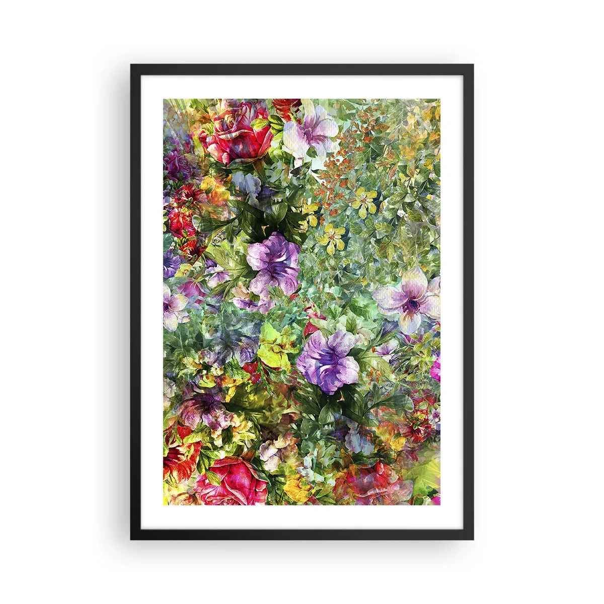 Plakát v černém rámu - Barevné květinové aranžmá - 50x70cm - Do květů, k záhubě - Moderní nástěnná dekorace do obývacího pokoje a ložnice ARTTOR