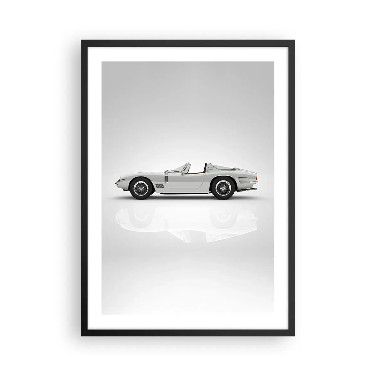 Plakát v černém rámu - Klasický bílý kabriolet na neutrálním pozadí - 50x70cm - Příslib zábavy - Moderní nástěnná dekorace do obývacího pokoje a ložnice ARTTOR