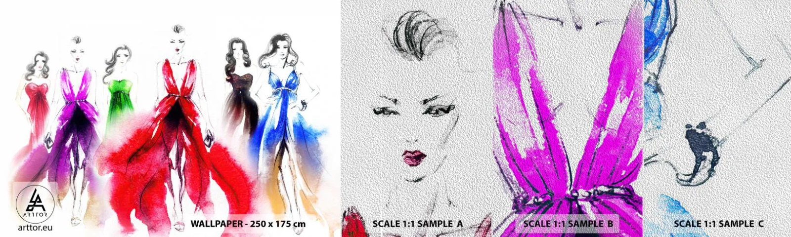 Vzor Fototapety Premium Sand - Nálada na kostýmy - Módní přehlídka, Žena, Šaty - 100x30 cm