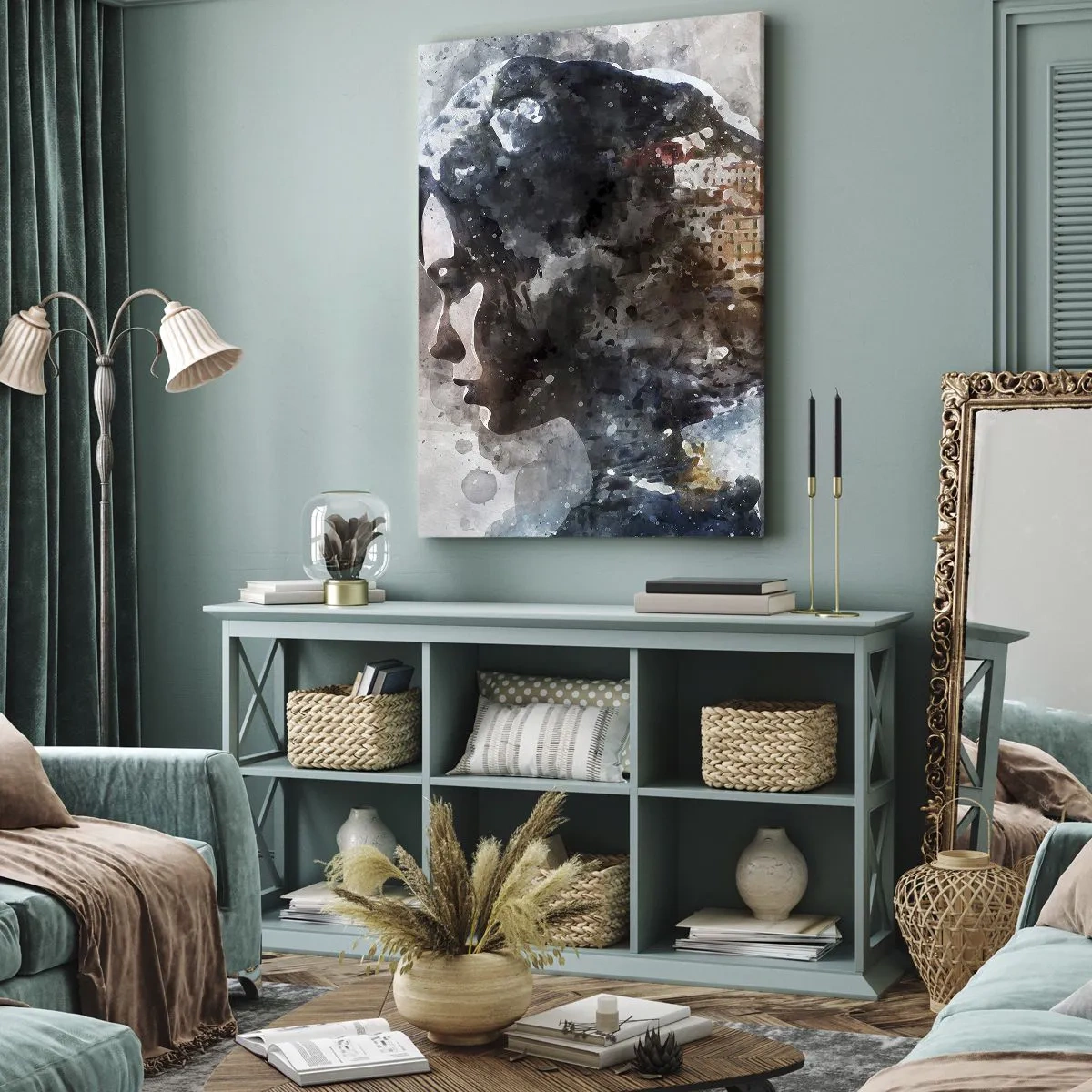 Obraz na plátně - Příběh o dívce s městem v pozadí - 55x100 cm