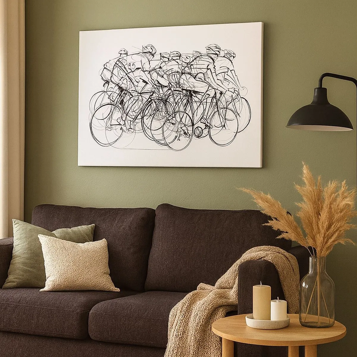 Obraz na plátně - Skupina cyklistů v pohybu v minimalistickém stylu - 70x50cm - Společně v týmu - Moderní nástěnná dekorace do obývacího pokoje a ložnice ARTTOR
