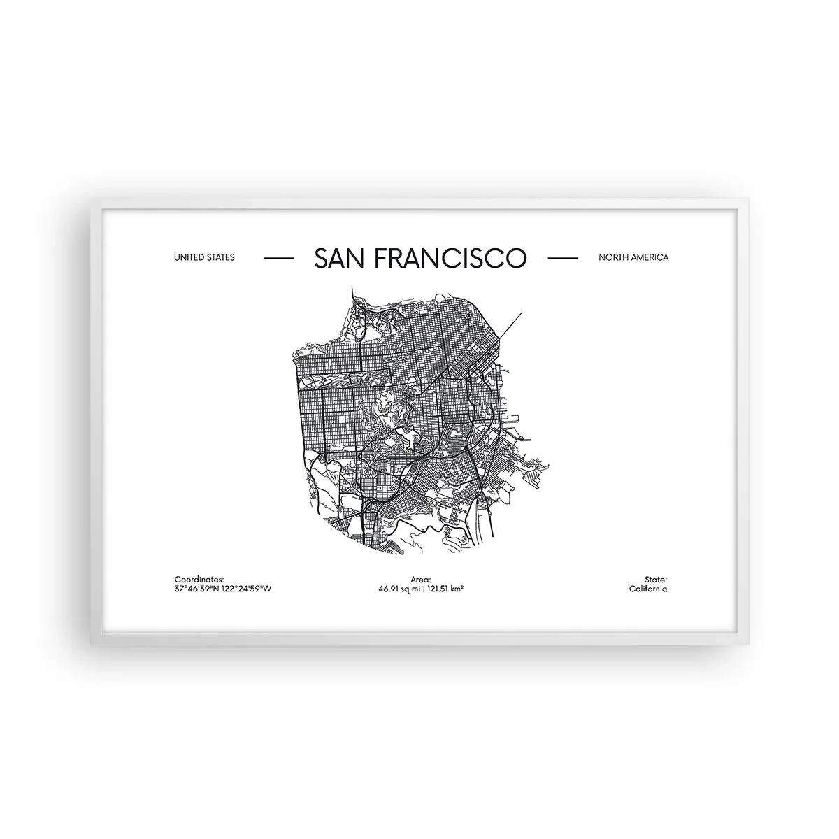 Plakát v bílém rámu - Anatomie San Francisca - 91x61 cm