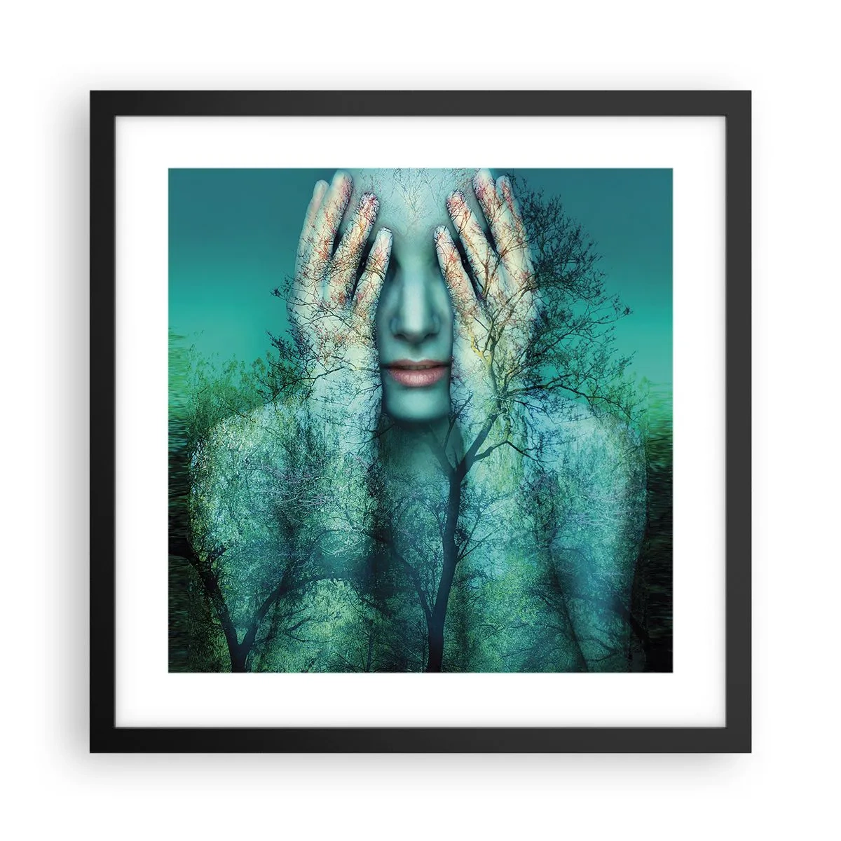 Plakát v černém rámu - Ponořená do modré - 40x40 cm