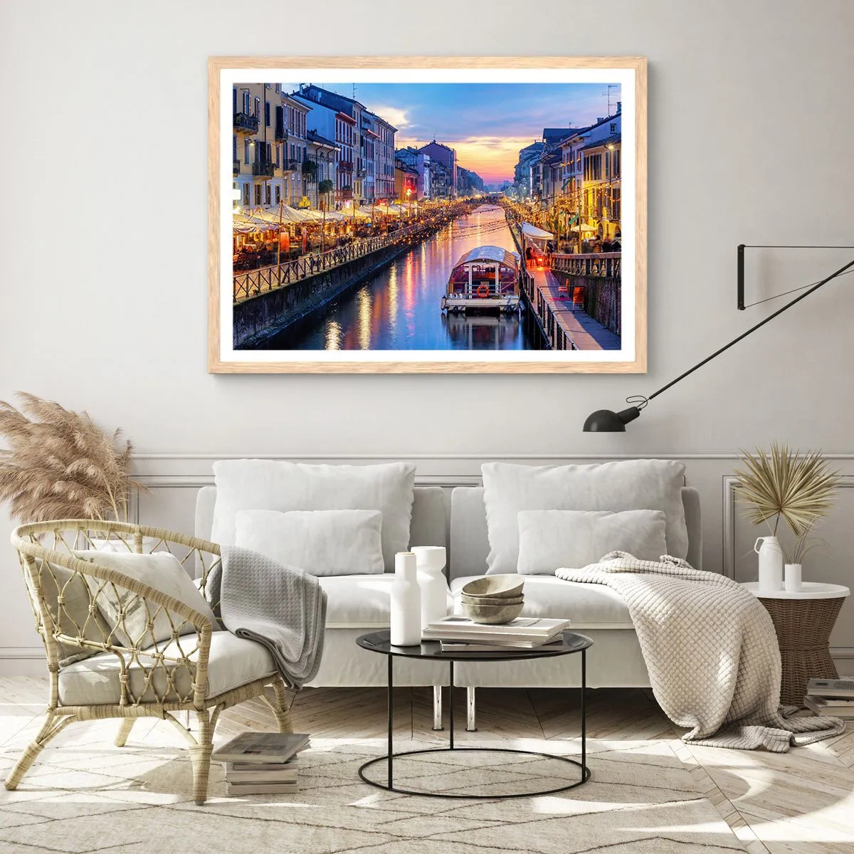 Plakát v rámu světlý dub - Večer plný světla a zábavy - 100x70 cm