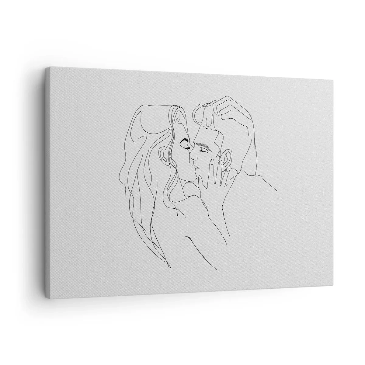 Obraz na plátně - Obrys líbajícího se páru na světlém pozadí - 70x50cm - Jedním tahem - Moderní nástěnná dekorace do obývacího pokoje a ložnice ARTTOR