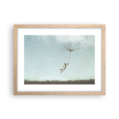 Plakát v rámu světlý dub - Letající pampeliška - 40x30 cm