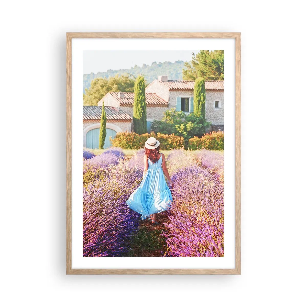 Plakát v rámu světlý dub - Levandulová dívka - 50x70 cm