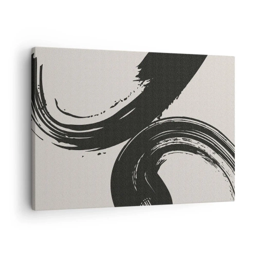 Obraz na plátně - Dynamické tahy štětcem v černé barvě na světlém pozadí - 70x50cm - Rozmáchle a dokola - Moderní nástěnná dekorace do obývacího pokoje a ložnice ARTTOR