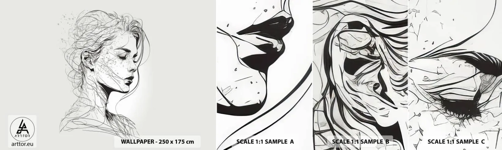 Vzor Fototapety Samolepicí Deluxe Sticker - Portrét v zamyšlení - Žena, Portrét, Čára - 100x30 cm