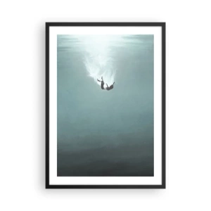 Plakát v černém rámu - Silueta muže padajícího do hlubin vody - 50x70cm - V objetí oceánu - Moderní nástěnná dekorace do obývacího pokoje a ložnice ARTTOR