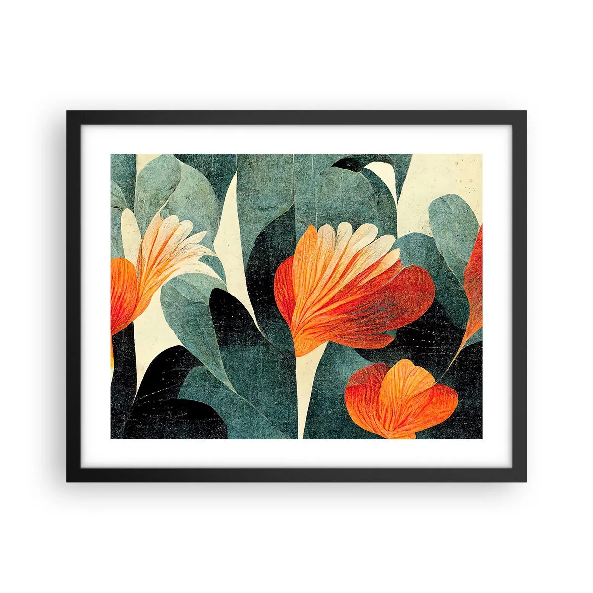 Plakát v černém rámu - Tropické horko a chlad zeleně - 50x40 cm