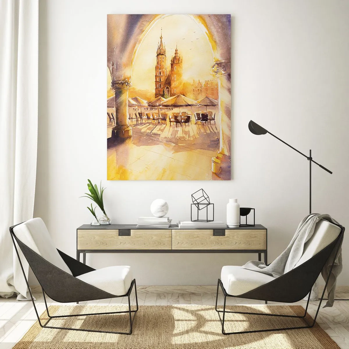 Obraz na skle - Východ slunce nad krakovským náměstím - 50x70 cm