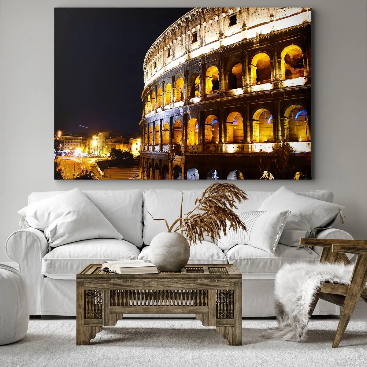 Obraz na plátně - Koloseum osvětlené světly v noci v Římě - 70x50cm - Je čas začít hry - Moderní nástěnná dekorace do obývacího pokoje a ložnice ARTTOR