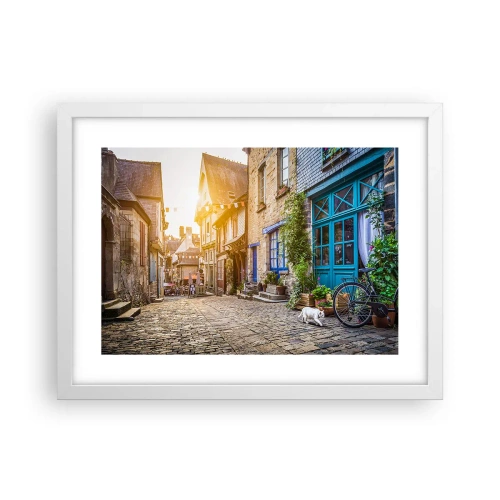 Plakát v bílém rámu - Bílý duch městečka - 40x30 cm
