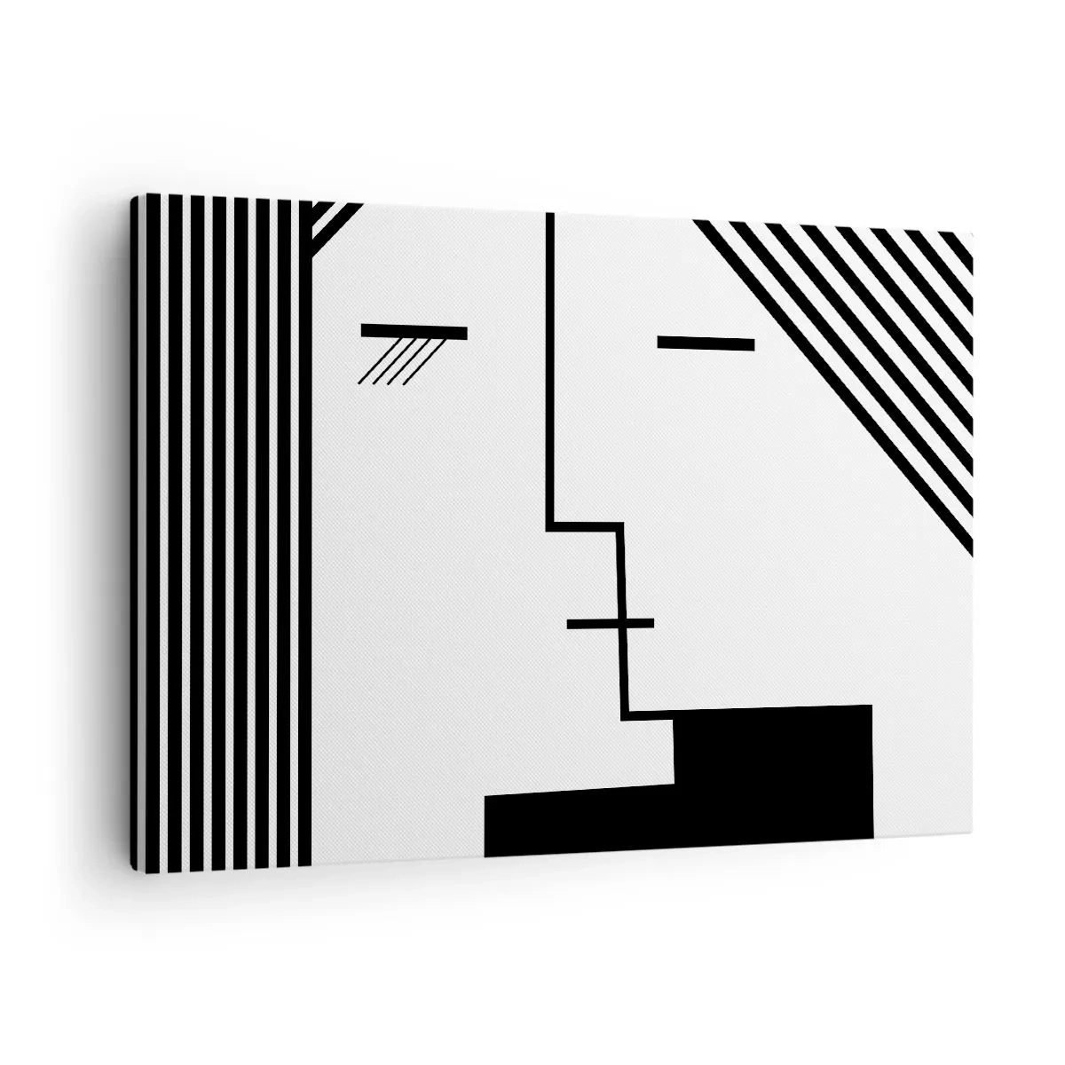 Obraz na plátně - Geometrická abstrakce polibku v černé a bílé - 70x50cm - Prostě polibek - Moderní nástěnná dekorace do obývacího pokoje a ložnice ARTTOR