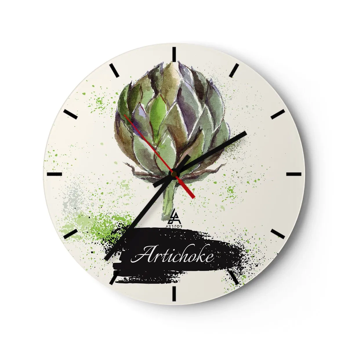 Nástěnné hodiny - Akvarelový artyčok na světlém pozadí - 30x30cm - Ať žije zelenina! - Moderní nástěnná dekorace do obývacího pokoje, kuchyně a ložnice ARTTOR