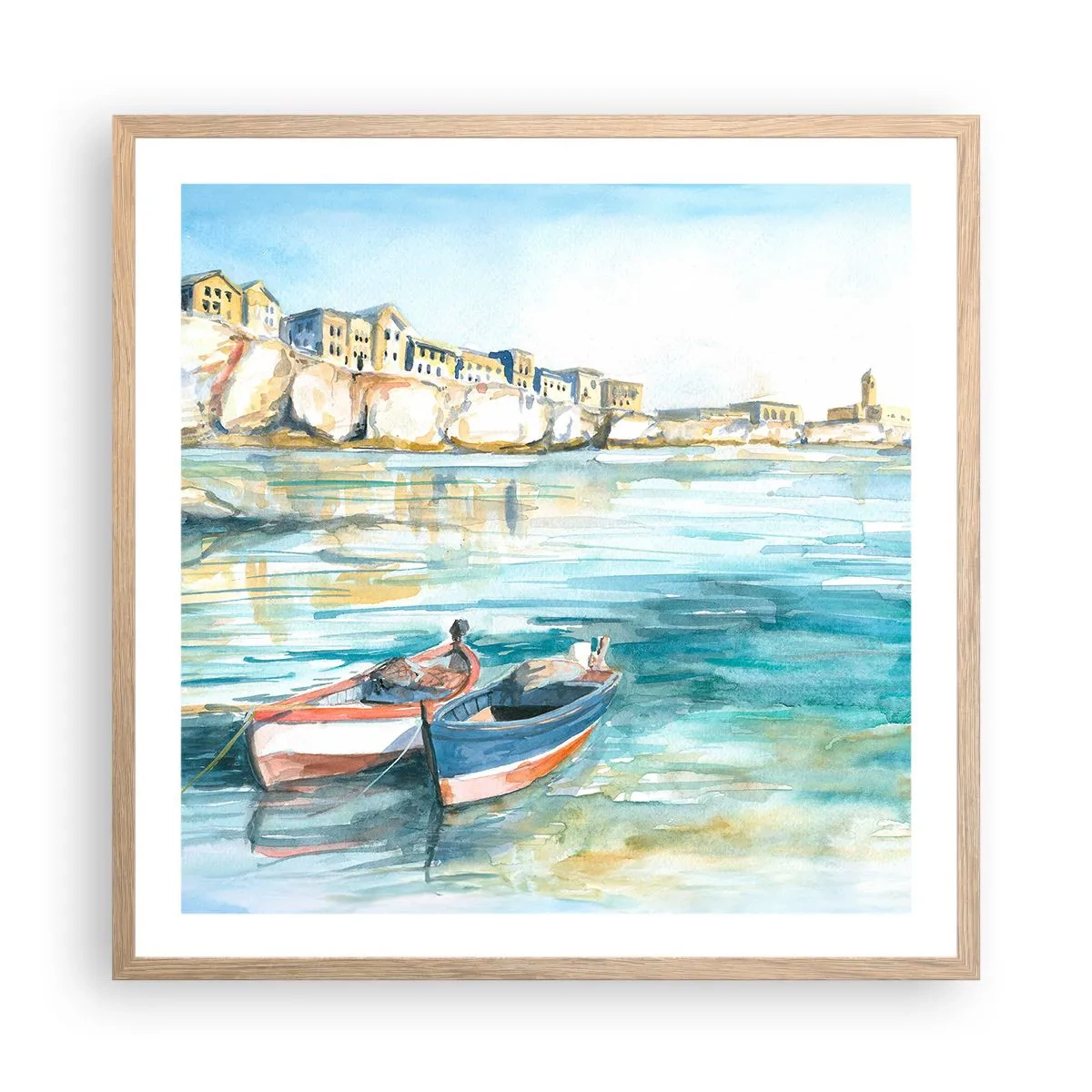 Plakát v rámu světlý dub - Krajina v modří - 60x60 cm