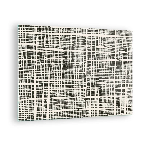 Obraz na skle - Černobílá abstrakce připomínající mřížku teček. - 70x50cm - Tkaná kompozice - Moderní nástěnná dekorace do obývacího pokoje a ložnice ARTTOR