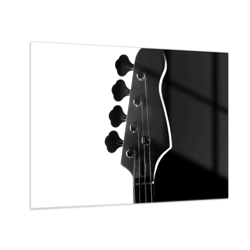 Obraz na skle - Černobílý hřbet baskytary se stínem - 70x50cm - Rockové ticho - Moderní nástěnná dekorace do obývacího pokoje a ložnice ARTTOR