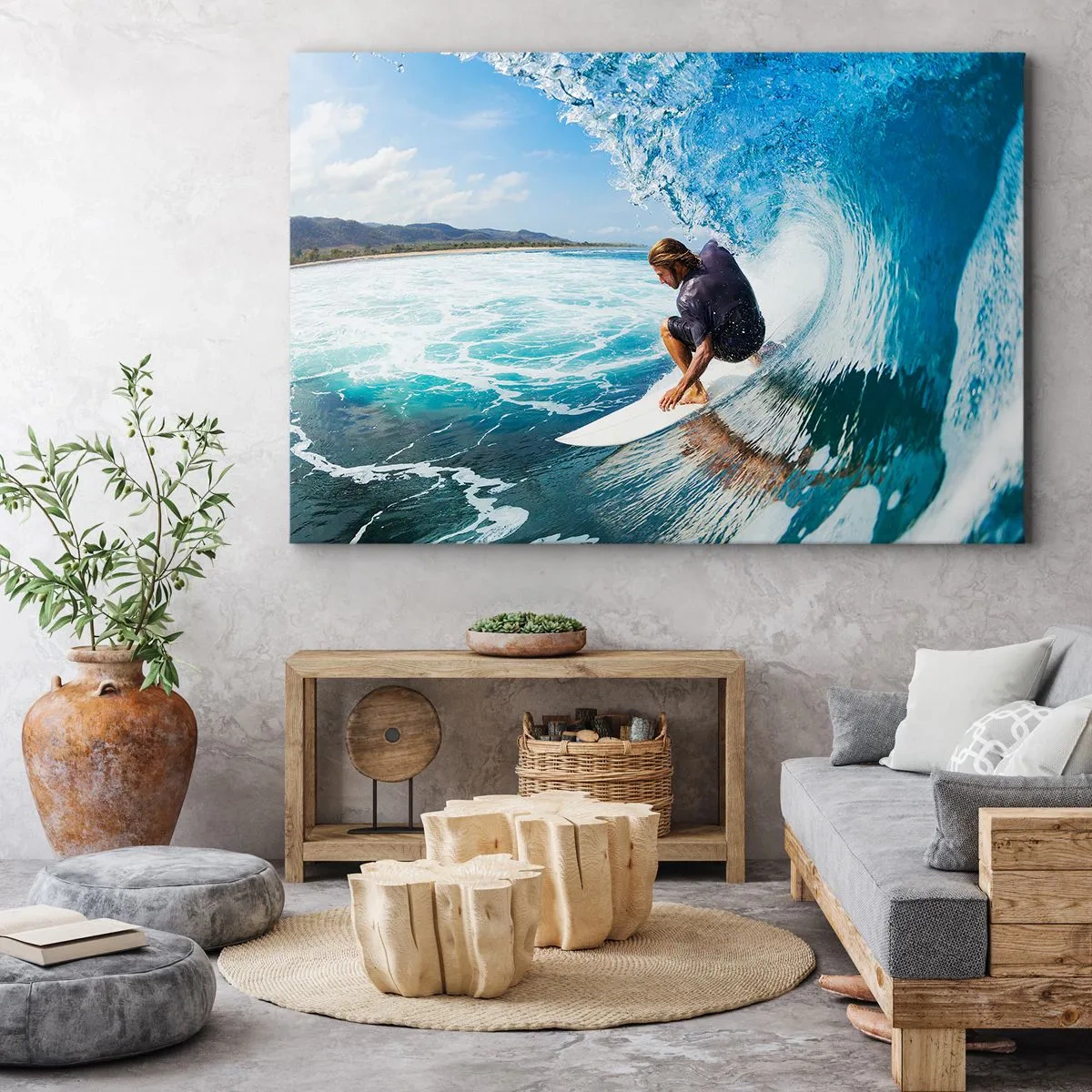 Obraz na plátně - Surfař v dynamické póze na vlně v tyrkysové vodě. - 70x50cm - Tančící s vlnami - Moderní nástěnná dekorace do obývacího pokoje a ložnice ARTTOR