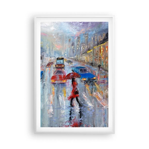 Plakát v bílém rámu - Deštivé odpoledne ve městě - 61x91 cm