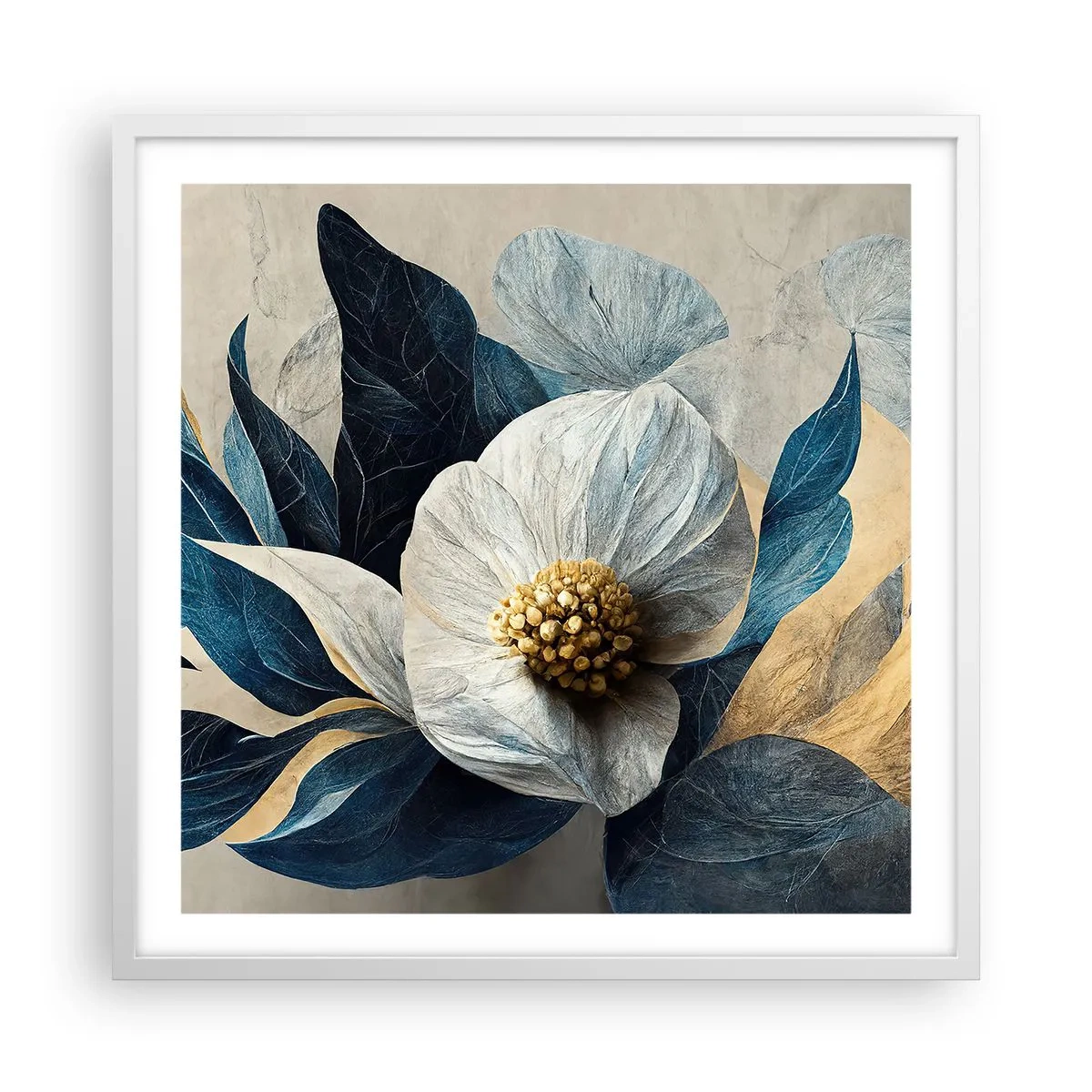 Plakát v bílém rámu - Zlaté srdce - 60x60 cm