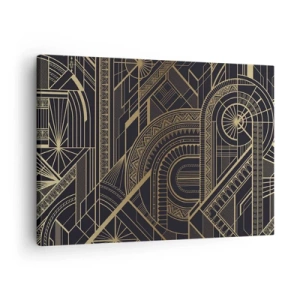 Obraz na plátně - Zlaté geometrické vzory na černém pozadí ve stylu Art Deco - 70x50cm - Koncepty, nápady, plány - Moderní nástěnná dekorace do obývacího pokoje a ložnice ARTTOR