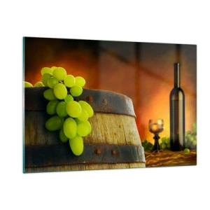 Obraz na skle - Zátiší s lahví vína a hrozny - 120x80 cm