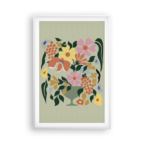 Plakát v bílém rámu - Kytice překypující životem - 61x91 cm