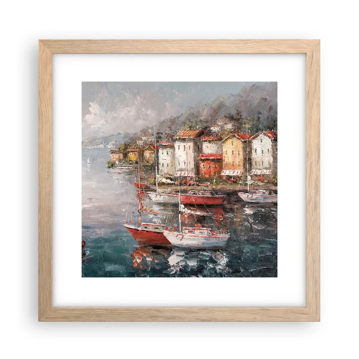 Plakát v rámu světlý dub - Romantický přístav - 30x30 cm