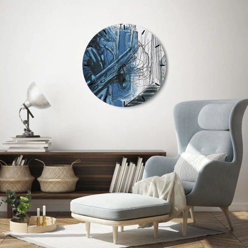 Nástěnné hodiny - Jazzový hudebník v umělecké interpretaci - 30x30cm - Městská rapsodie - Moderní nástěnná dekorace do obývacího pokoje, kuchyně a ložnice ARTTOR