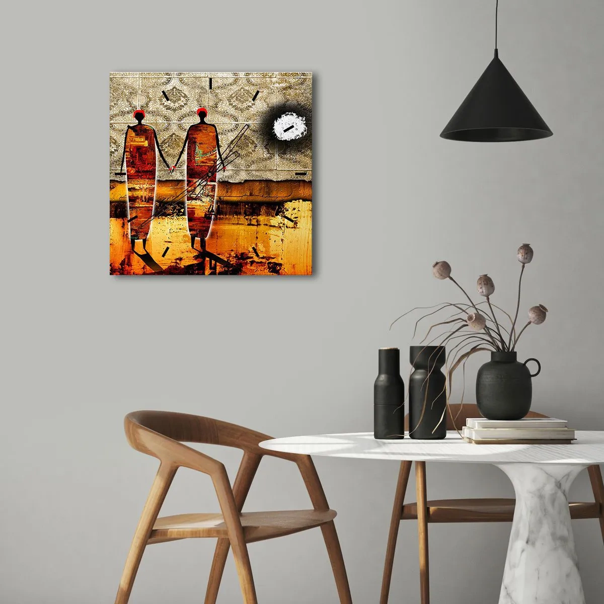 Nástěnné hodiny - Etnická kompozice v barvách Afriky - 30x30 cm