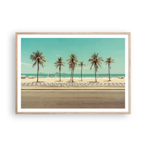 Plakát v rámu světlý dub - Hlídání pláže - 100x70 cm