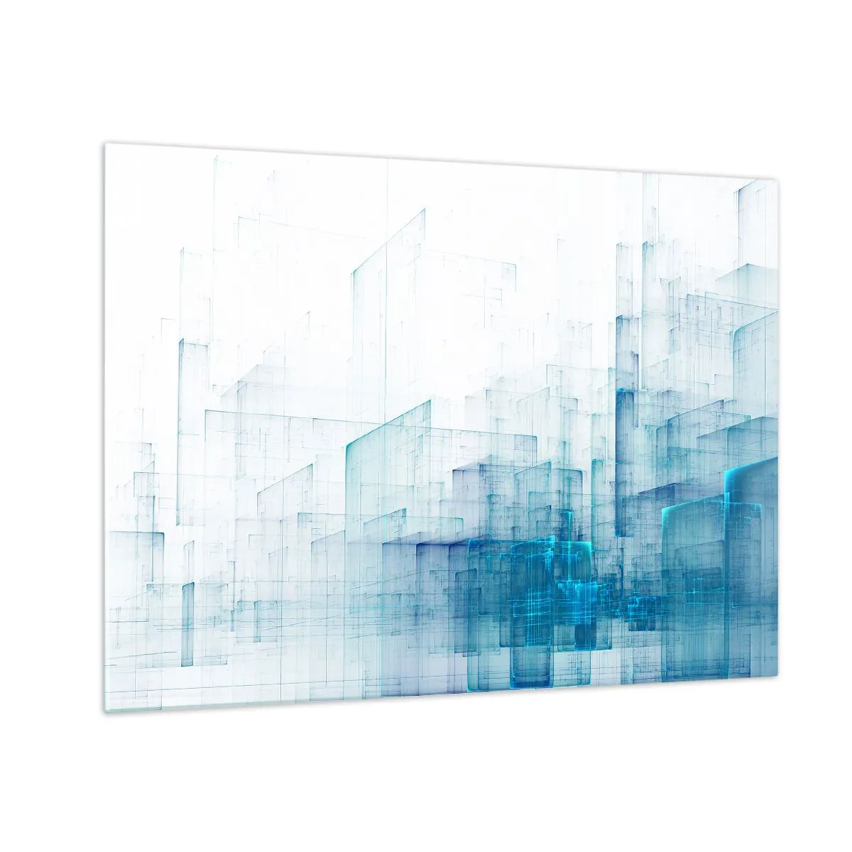 Obraz na skle - Abstraktní geometrická kompozice v odstínech modré - 70x50cm - Jak se stal prostor - Moderní nástěnná dekorace do obývacího pokoje a ložnice ARTTOR