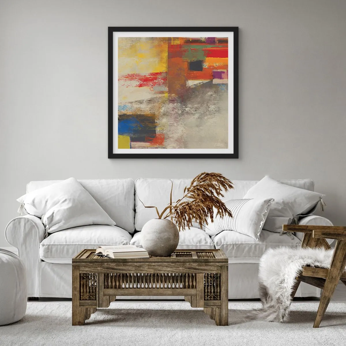 Plakát v černém rámu - Geometrie barev - 30x30 cm